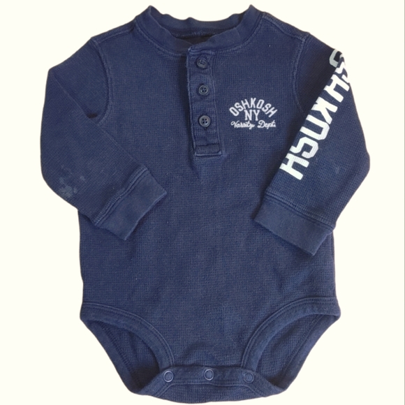 🍁2/$7🍁OSHKOSH Navy Blue Long Sleeve Thermal Henley Onesie